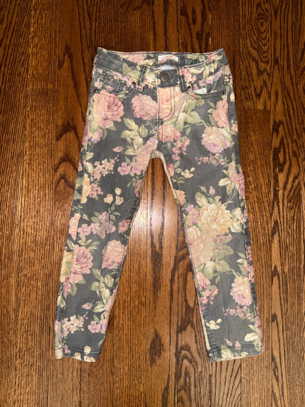 Joe Fresh Floral Print Jeans in Gray and Pink